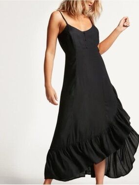 Volcom Black Asymmetric Ruffle-Hem Slip Dress M